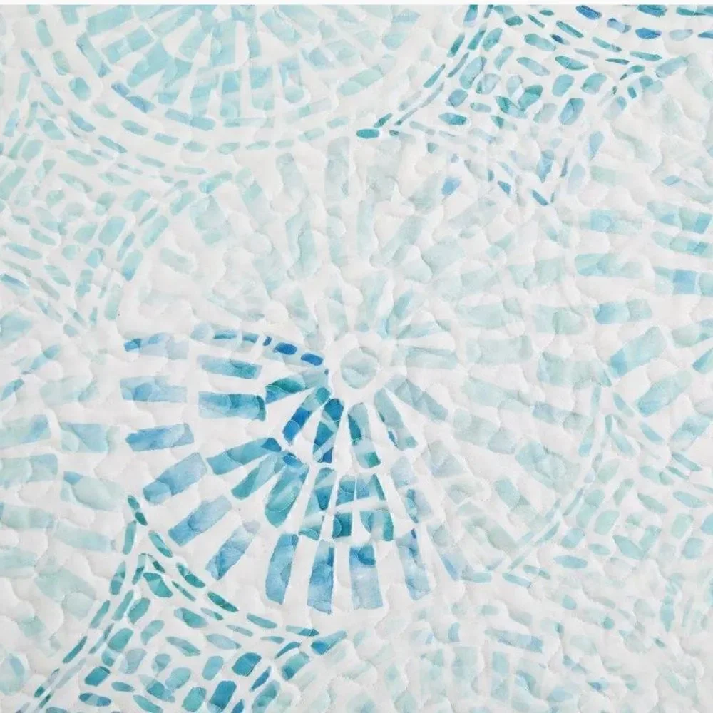 NEW Teal Blue Green Sundial Mandala Printed  Reversible Quilt Set Cottage Shabby